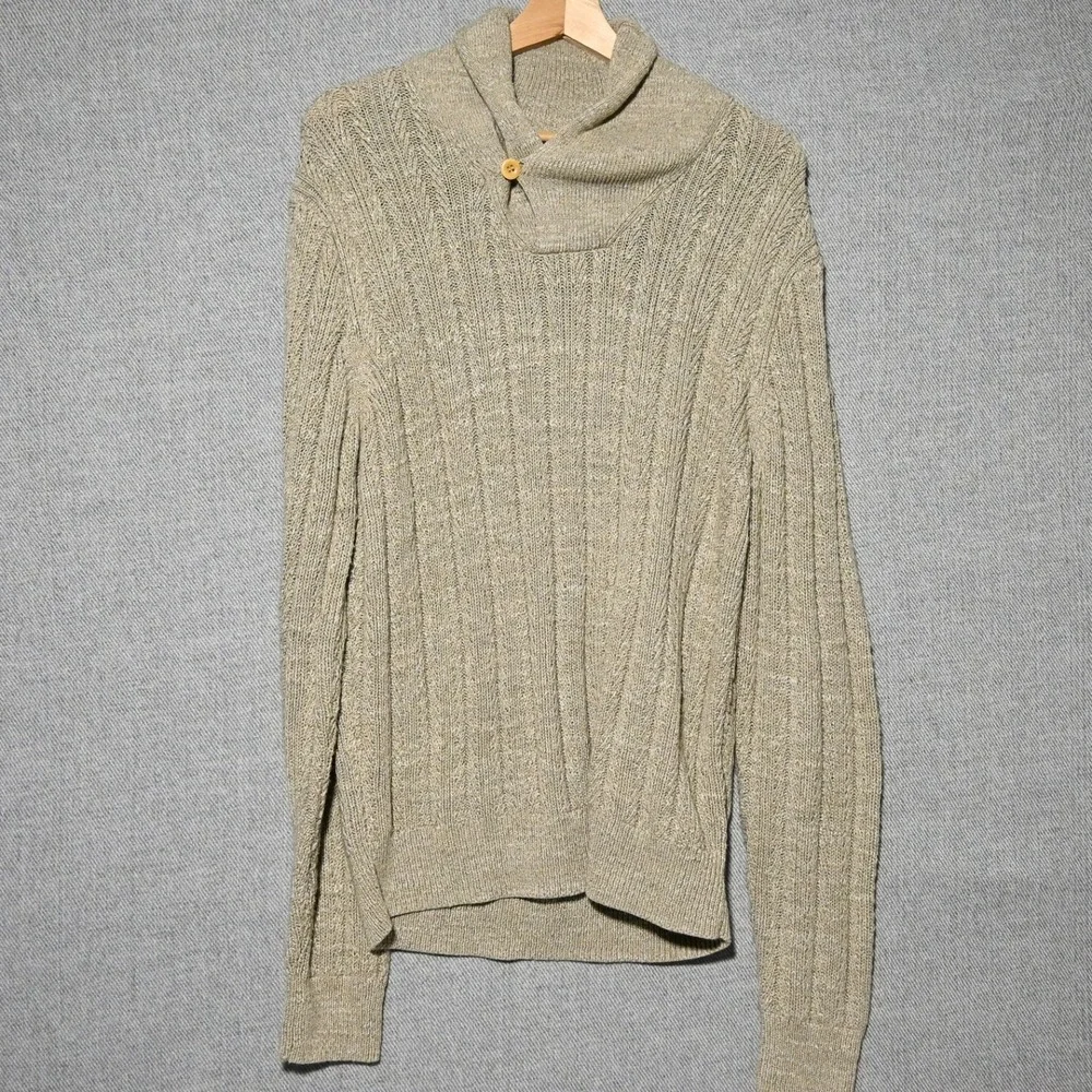 J. Crew Sweater Mens Shawl Collar Cable Knit Leather Elbow Patch M Oatmeal